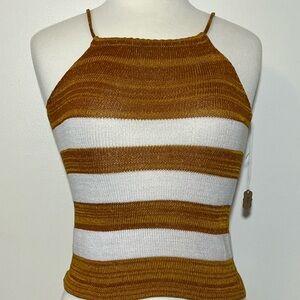 Source Unknown Brown and White Striped Crop Top